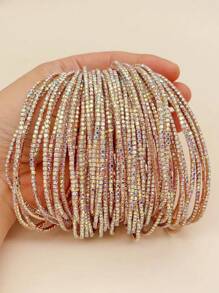 1pc Rhinestone Ultra Thin Anklet, Colorful Shiny Elastic Chic Beach/Party Accessory - Gold - View 3