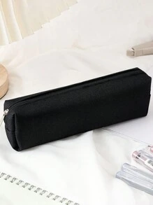 1 Hộp đựng bút chì vải màu trơn có dây kéo, thiết kế đơn giản, dụng cụ sắp xếp văn phòng phẩm - màu đen - Xem 1