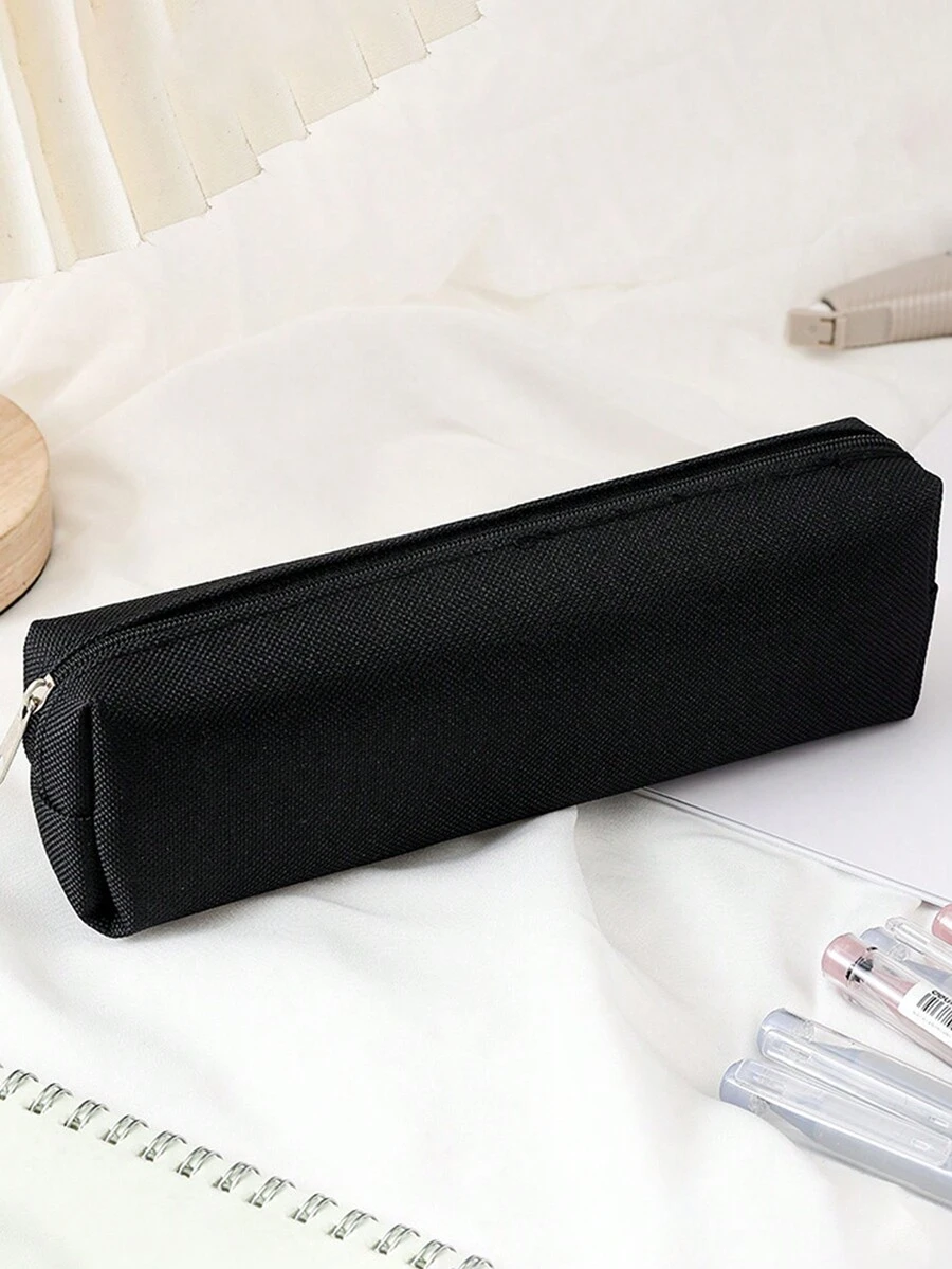 1 Hộp đựng bút chì vải màu trơn có dây kéo, thiết kế đơn giản, dụng cụ sắp xếp văn phòng phẩm - màu đen - Xem 1