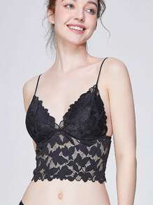 性感蕾絲條帶三角形杯子無鋼圈內衣,女性黑色露背胸罩 - 黑色 - 查看 2
