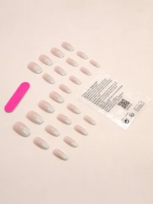 24入組時尚漸層法式長棺材形可著裝式假指甲,附1支指甲文件和1支果凍膠 - 彩色 - 查看 2