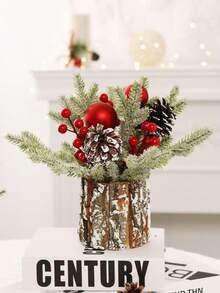 1pc Mini Christmas Tree Tabletop Artificial Pe Plush Ball Pine Cone Decor Holiday Gift - Multicolor - View 8