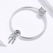 WOSTU 1入組925純銀生命之樹捕夢器吊飾彩色珠子羽毛吊墜適用於原創DIY手鏈珠寶 - 銀色 - 查看 5