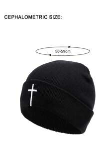 1pc Cross Stitch Embroidery Knit Hat For Women, Suitable For Daily Use - Black - View 3