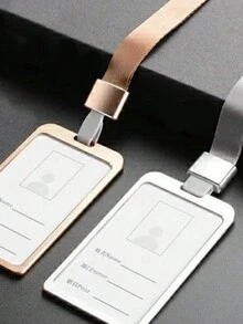 Vertical Aluminum Alloy Badge Holder Pack Of 5, Badge ID Card Case With Neck Strap Ideal For Office, Business, Work, School Supplies - 銀色 - 查看 7