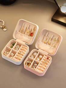 1入便攜式耳環珠寶盒,精美小配飾收納盒 - 黑色 - 查看 1