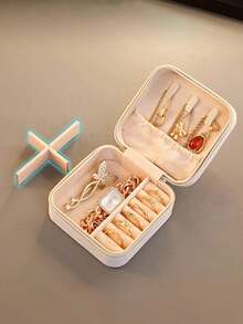 1入便攜式耳環珠寶盒,精美小配飾收納盒 - 黑色 - 查看 5