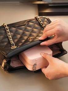 1入便攜式耳環珠寶盒,精美小配飾收納盒 - 黑色 - 查看 3