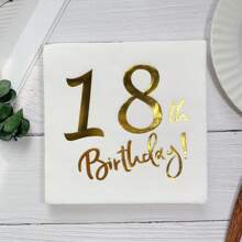 20pcs Gold Foil Printed 18th Birthday Party Disposable Paper Napkins (6.5*6.5inch) Made From Virgin Wood Pulp, Suitable For Birthday Parties, Hotel, Restaurant, Bar, Catering, Dining Table Disposable Supplies,Christmas - White - View 1