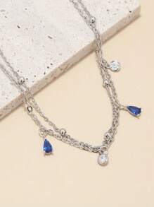 1入時尚、精緻、簡約的藍色水滴鑽石鍊式手鐲，適合女性日常佩戴和度假