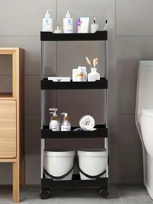 Multilayer Slim Rolling Cart Stand For Living Room, Bathroom, Laundry And Kitchen Organization - Black - View 3