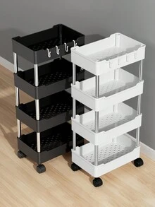 Multilayer Slim Rolling Cart Stand For Living Room, Bathroom, Laundry And Kitchen Organization - Black - View 4