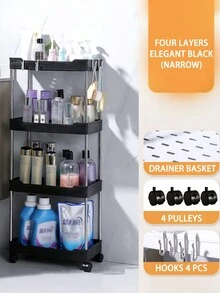 Multilayer Slim Rolling Cart Stand For Living Room, Bathroom, Laundry And Kitchen Organization - Black - View 2
