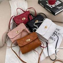 1 件迷你女式菱形壓花單肩包,鏈帶扣裝飾斜挎包,翻蓋手提包,適合工作 - 粉色 - 查看 1