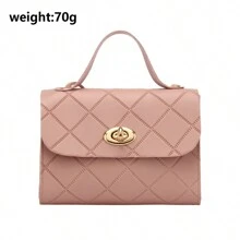 1 件迷你女式菱形壓花單肩包,鏈帶扣裝飾斜挎包,翻蓋手提包,適合工作 - 粉色 - 查看 7