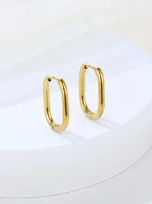 5pairs Golden Stainless Steel Clasp Line Earrings In Asymmetric Shapes