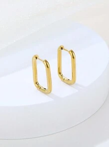 5pairs Golden Stainless Steel Clasp Line Earrings In Asymmetric Shapes