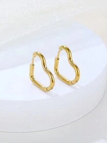 5pairs Golden Stainless Steel Clasp Line Earrings In Asymmetric Shapes