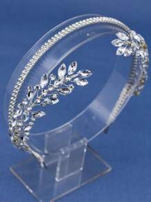 1件新娘银色水钻手工发箍，适合搭配婚纱和妆容，优雅波西米亚风头饰，情人节配饰