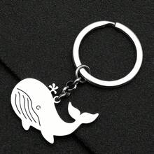 可愛鯨魚鑰匙扣不銹鋼海洋生物汽車鑰匙鑰匙圈海洋吊飾抹香鯨女士女孩首飾禮物 - 銀色 - 查看 3