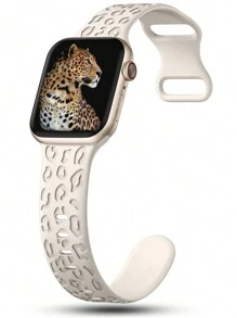 Leopard Floral Engraved Band Compatible With Apple Watch Band 49mm 45mm 44mm 42mm 41mm 40mm 38mm 46mm, Cheetah Waterproof Sport Silicone Wristbands Replacement Strap Compatible With IWatch Series 11 10 9 8 7 6 5 4 3 2 1 SE For Women - Beige - View 12