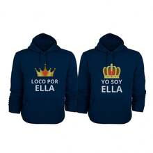 SUDADERA DE DUO PARA PAREJA UNITALLA DE FRASE LOCO POR ELLA, LOCA POR EL - Azul - Ver 1