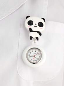 1pc Cartoon Panda Design Nurse Watch With Stretchable Strap And Accurate Timing, Clear Large Dial - White - View 5