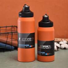1pc Vacuum Insulated Sports Water Bottle, Stainless Steel Travel Cup, 600-800ml, For Outdoor Activities, Bike Riding And Car Use - Orange - View 1