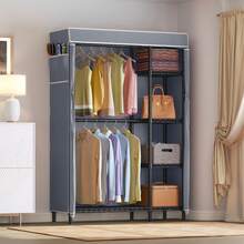 VIPEK V7C Basic Garment Rack With Cover Portable Closets For Hanging Clothes, Heavy Duty Clothes Rack With Shelves Metal Freestanding Closet Wardrobe, Max 670lbs, Black Clothing Rack With Gray Cover