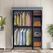 VIPEK V7C Basic Garment Rack With Cover Portable Closets For Hanging Clothes, Heavy Duty Clothes Rack With Shelves Metal Freestanding Closet Wardrobe, Max 670lbs, Black Clothing Rack With Gray Cover