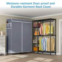 VIPEK V7C Basic Garment Rack With Cover Portable Closets For Hanging Clothes, Heavy Duty Clothes Rack With Shelves Metal Freestanding Closet Wardrobe, Max 670lbs, Black Clothing Rack With Gray Cover