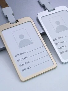 Vertical Aluminum Alloy Badge Holder Pack Of 5, Badge ID Card Case With Neck Strap Ideal For Office, Business, Work, School Supplies - 銀色 - 查看 8