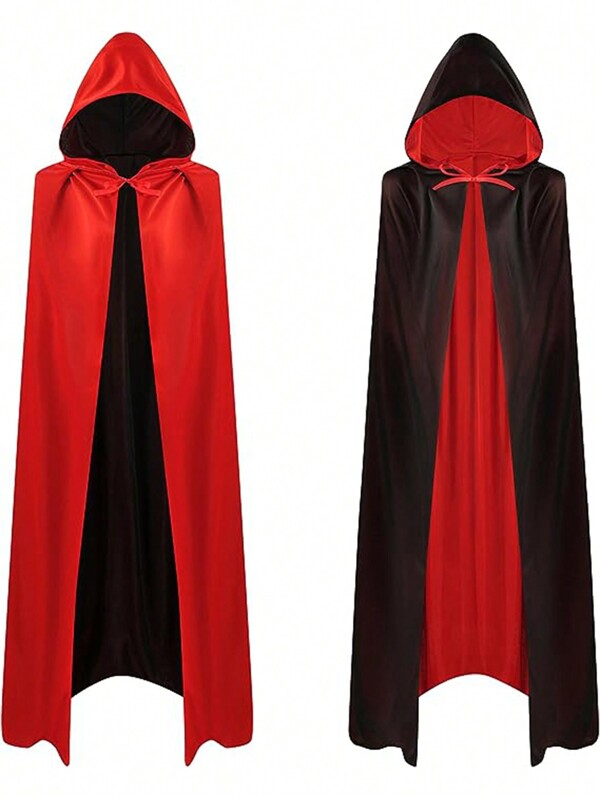 Halloween Double Layers Black & Red Cloak, Hooded & Stand Collar Style Available, Vampire Death Cosplay Cloak, LARP Party Supplies, Stage Performance Accessories