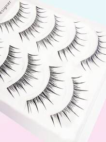 Asiteo 5 Pairs Cartoon Style False Eyelashes, Transparent Band 6D Natural Long False Eyelashes, Cartoon Style False Eyelashes, Natural Lengthening False Eyelashes, Asian Korean Anime Character Cosplay False Eyelashes Makeup Tools - 黑色 - 查看 4