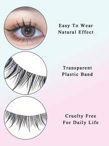 Asiteo 5 Pairs Cartoon Style False Eyelashes, Transparent Band 6D Natural Long False Eyelashes, Cartoon Style False Eyelashes, Natural Lengthening False Eyelashes, Asian Korean Anime Character Cosplay False Eyelashes Makeup Tools - 黑色 - 查看 2