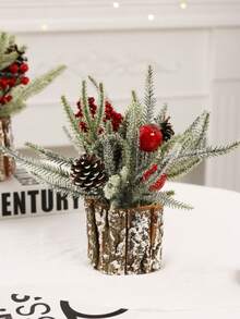 1pc Mini Christmas Tree Tabletop Artificial Pe Plush Ball Pine Cone Decor Holiday Gift - Multicolor - View 4