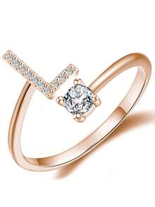 Newsoul 1 st justerbar ring med bokstaven A-Ö, 925 sterlingsilver, infälld med kubisk zirkonia, moderiktiga smycken, födelsedagspresent till kvinnor - Rosa Guld - Visa 5