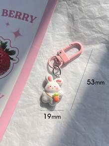 1pc Cute Rabbit Carrot Keychain Bag Pendant For Gift, Cartoon Flower Design - Pink - View 3