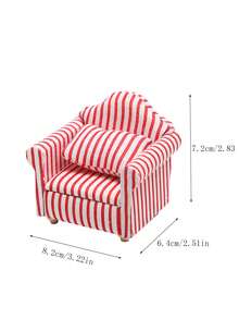 1入組1:12娃娃屋微型家具模型,紅色的&白色條紋圖案客廳單沙發 - 紅白色 - 查看 2