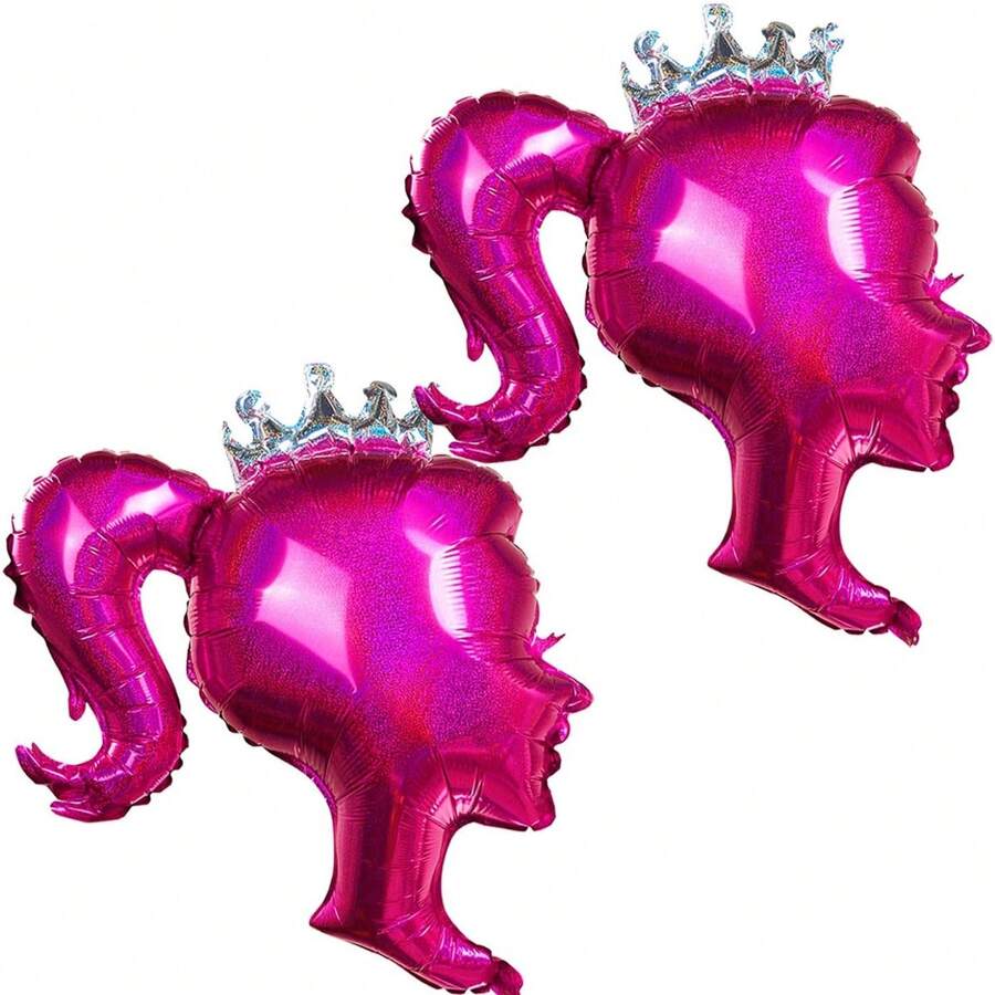 2pcs Pink Princess Aluminum Foil Balloon, Tiara Themed Balloon For Party Decorations, Photo Booth Backdrop, Birthday Supplies, Christmas - Multicolor - View 1