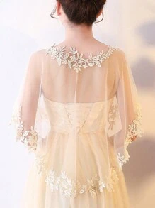 1 件蕾丝边优雅性感网眼披肩，黑色/红色/香槟色，适合日常、派对、婚礼秋季女士服装 - 香檳色 - 查看 5