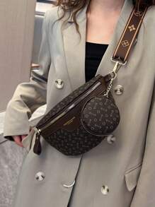 Fashionable Women's Pu Geometric Pattern Waist Bag With Coin Purse , Women Bag With Dime Bag - Coffee Brown - View 2