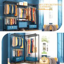 Raybee Clothes Rack Heavy Duty Portable Clothing Rack Freestanding Closet Organizer, Portable Closet Wardrobe Heavy Duty Clothes Rack, Freestanding Clothing Rack With Hang Rods 77"H X69"W X16"D, Black - 16"D x 69"W x 77"H - View 3