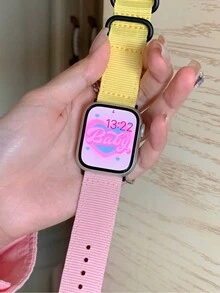 1 Dây đeo thể thao & thông thường bằng vải canvas đáng yêu tương thích với Apple Watch, dành cho nữ - hồng và vàng - Xem 4