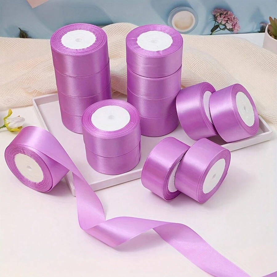 1pc 25 Yards/Roll Satin Ribbon , Diy Rose Flower Material Silk Satin Ribbon Decoration Cake Gift Wrapping Webbing Wedding Party Bow Ribbon - Violet Purple - View 1