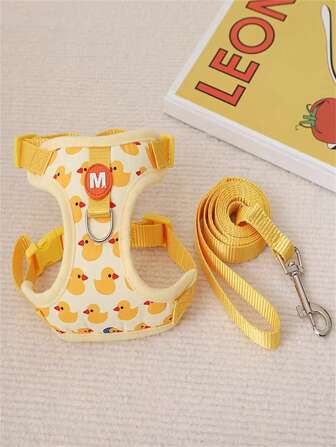 1set Cartoon Little Duck Pet Sling And Leash Set