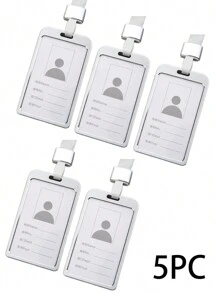 Vertical Aluminum Alloy Badge Holder Pack Of 5, Badge ID Card Case With Neck Strap Ideal For Office, Business, Work, School Supplies - 銀色 - 查看 1