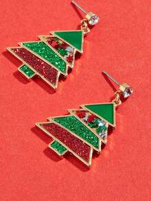 1pair Christmas Tree Design Earrings Suitable For Daily Wear - Multicolor - View 4