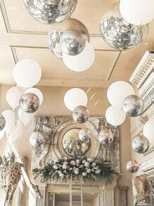 1入組22英寸銀4D小氣球,大圓形金屬質感銀滌綸膜小氣球,圓形金屬質感銀滌綸膜小氣球