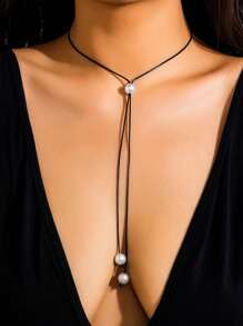 1條時尚簡約的人造珍珠蠟線頸鍊 - 彩色 - 查看 2